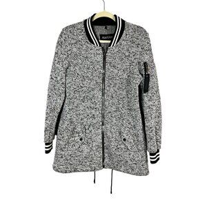 Madden Jacket M Black Speckled Neutral Classic Preppy Woven Knit Striped 80s